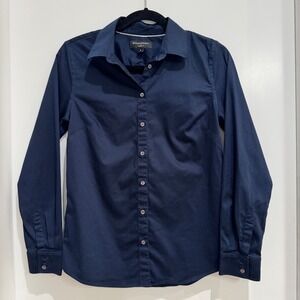 Banana Republic Shirt Womens Sz 8 Blue Tailored Fit Long Sleeve Buttonup Career